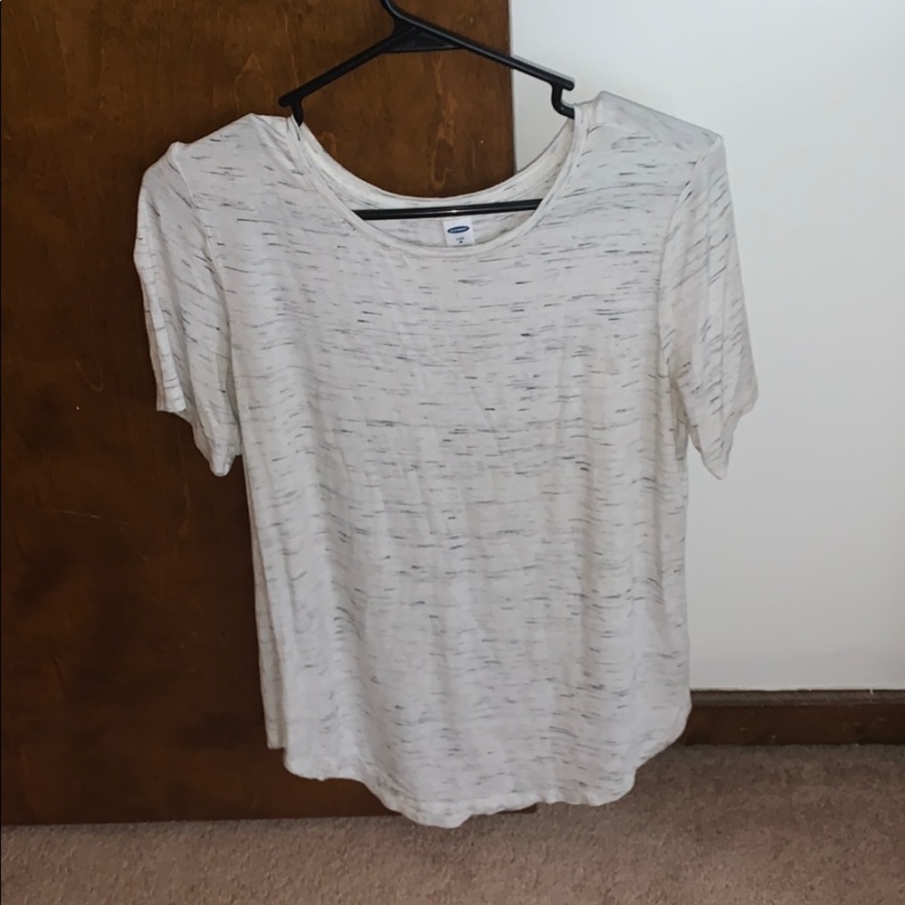 white shirt with small gray stripes